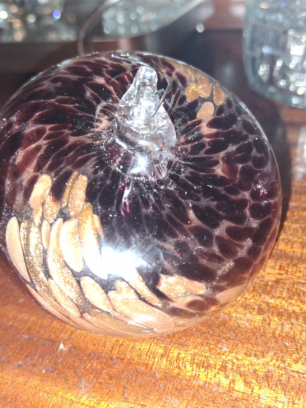 Handblown Glass Art Orb in Deep Purple and Gold